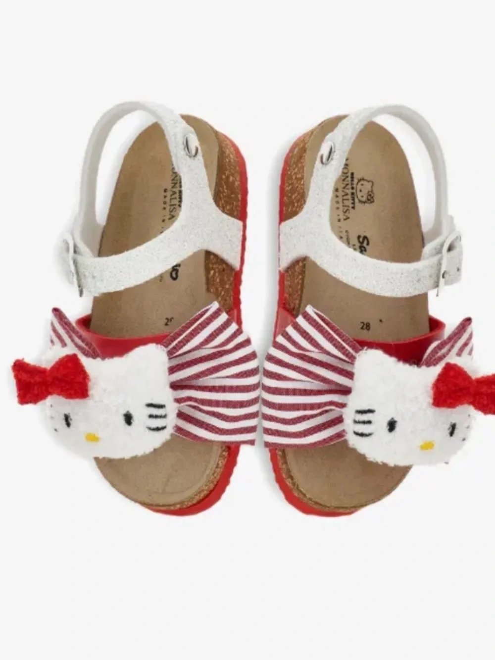 NEW MonnaLisa x Hello Kitty Red White Bow Sandal 38 Girls 5 Women’s 7.5 Sparkle